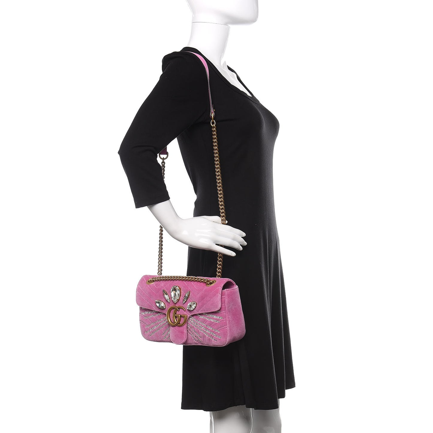 Velvet Matelasse Marquise Crystals Embroidered Small GG Marmont Shoulder Bag Malva