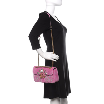 Gucci Velvet Matelasse Marquise Crystals Embroidered Small GG Marmont Shoulder Bag Malva 2 of 11