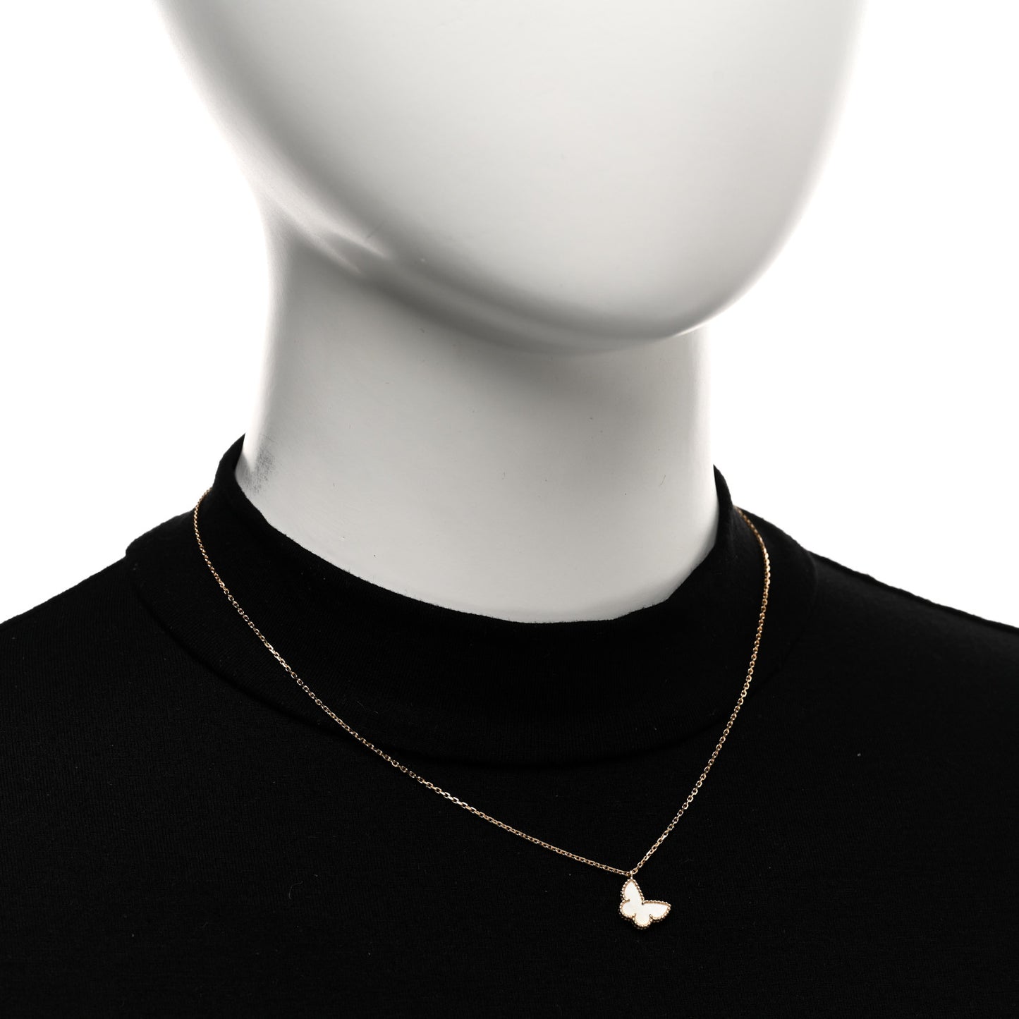 18K Yellow Gold Mother of Pearl Sweet Alhambra Butterfly Pendant Necklace