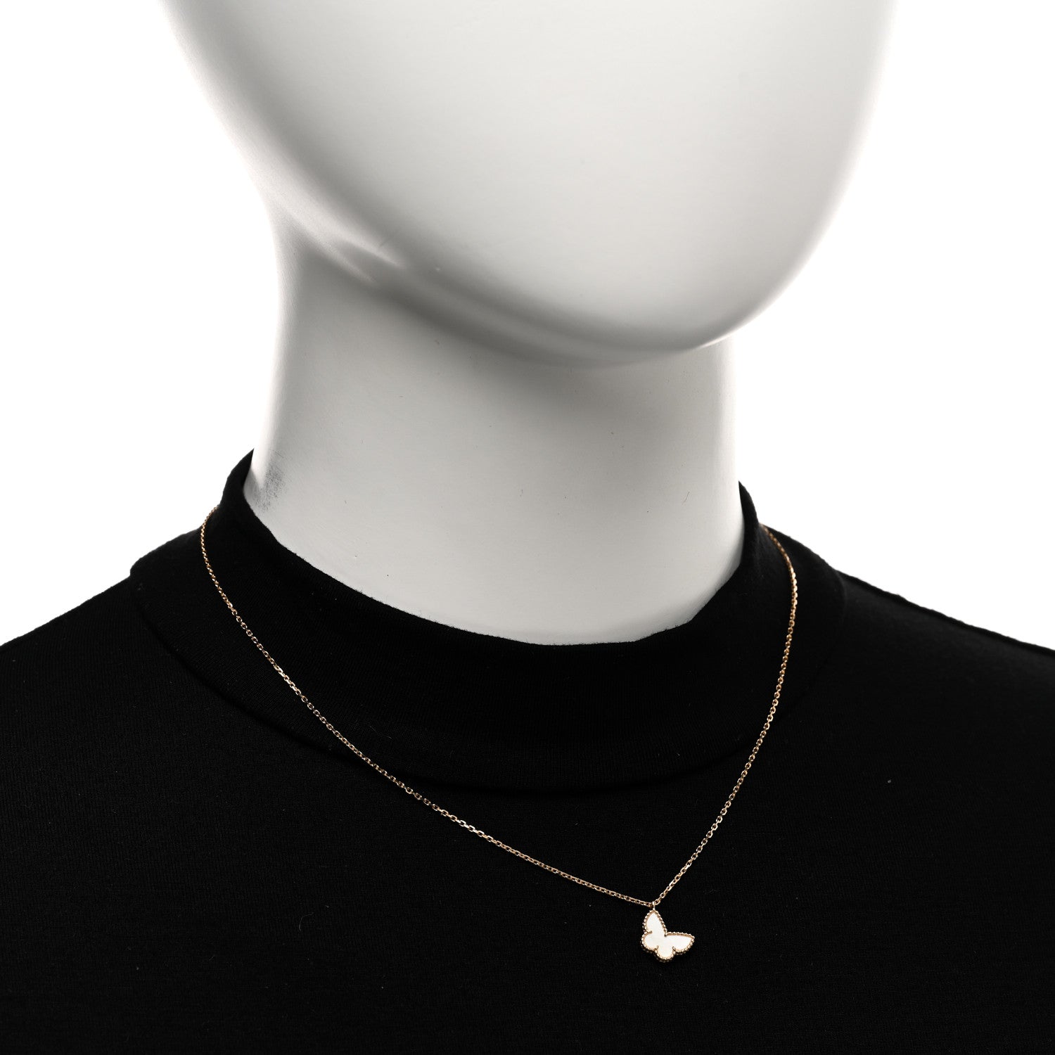 Van Cleef & Arpels 18K Yellow Gold Mother of Pearl Sweet Alhambra Butterfly Pendant Necklace 2 of 5