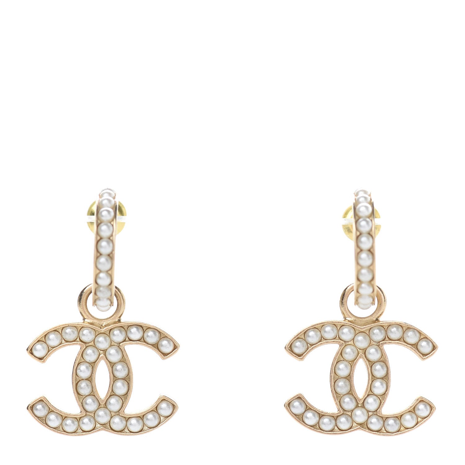 Chanel Pearl CC Hoop Drop Earring Gold 1 of 5