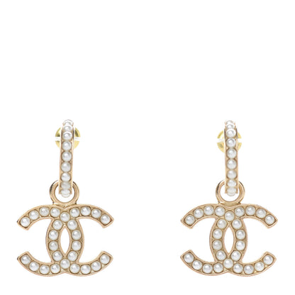 Chanel Pearl CC Hoop Drop Earring Gold 1 of 5