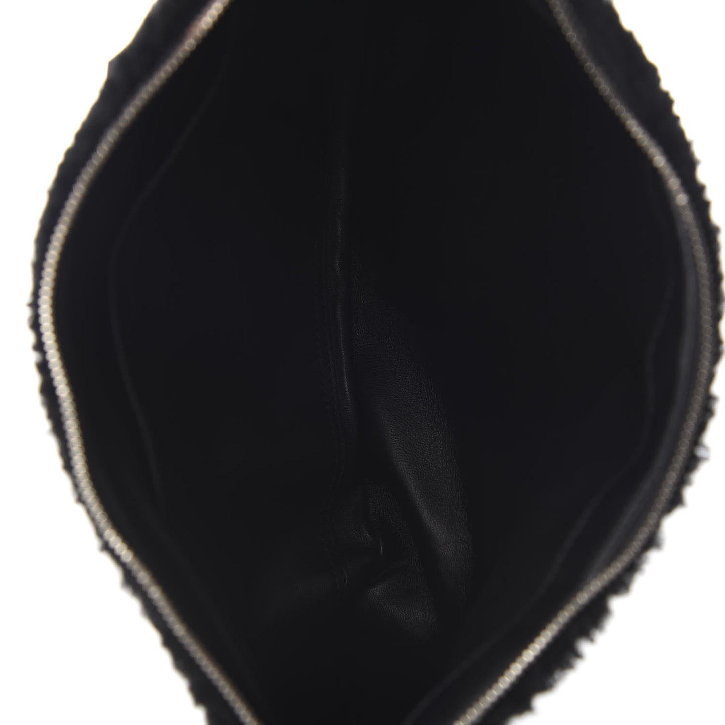 Sheepskin Shearling Contrasted Logo Large Zip Pouch Black