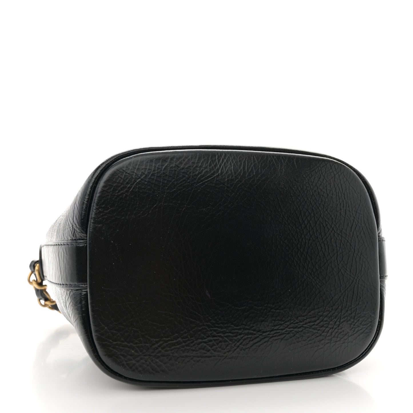 Shiny Aged Calfskin CC Chain Mini Drawstring Bag Black