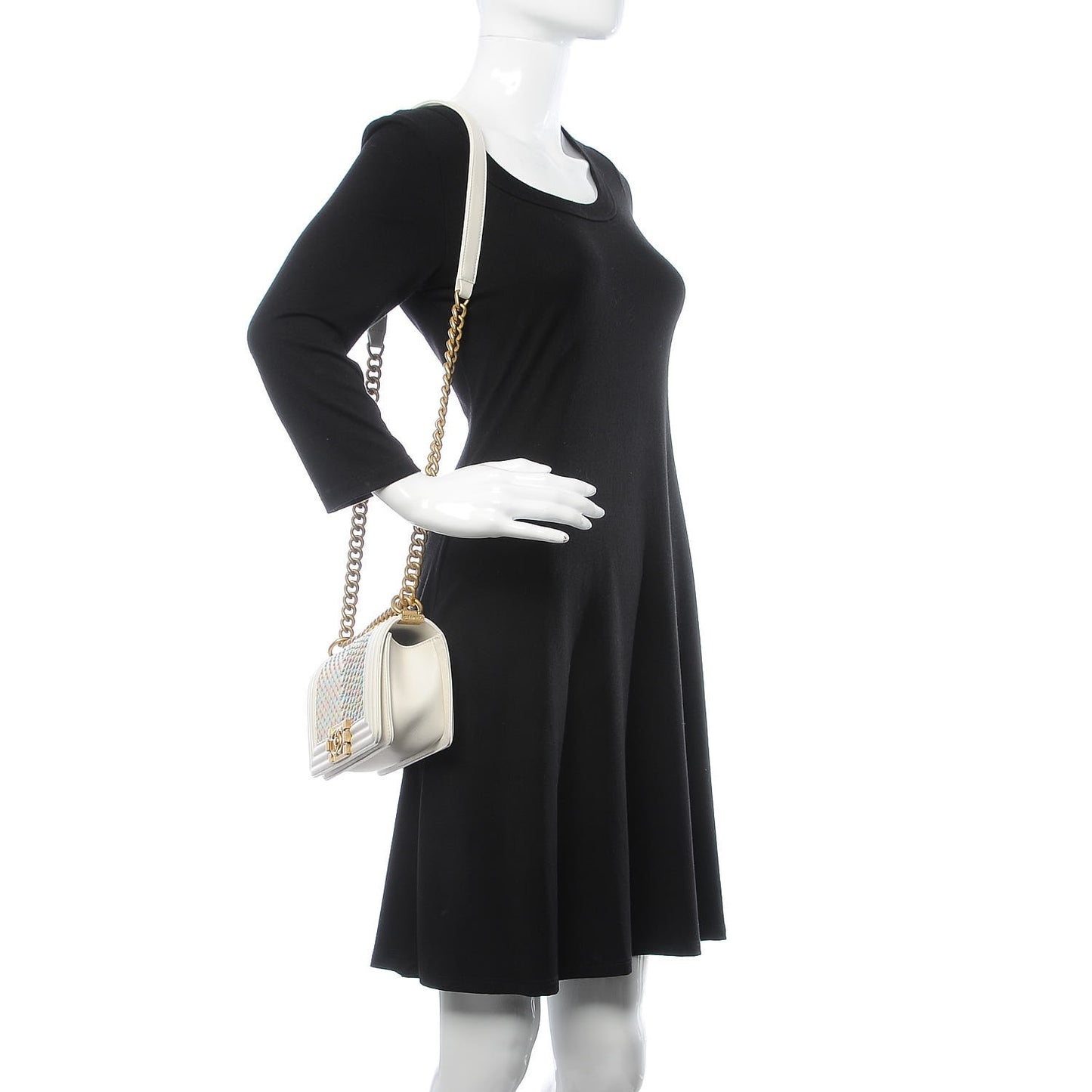 Calfskin Embroidered Small Boy Flap Ivory