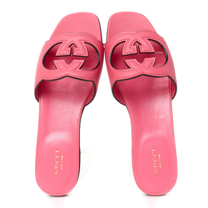 Gucci Cosmos Softy Calfskin Interlocking G Cut Out Slide Sandals 38 Rhodamine Pink 5 of 9