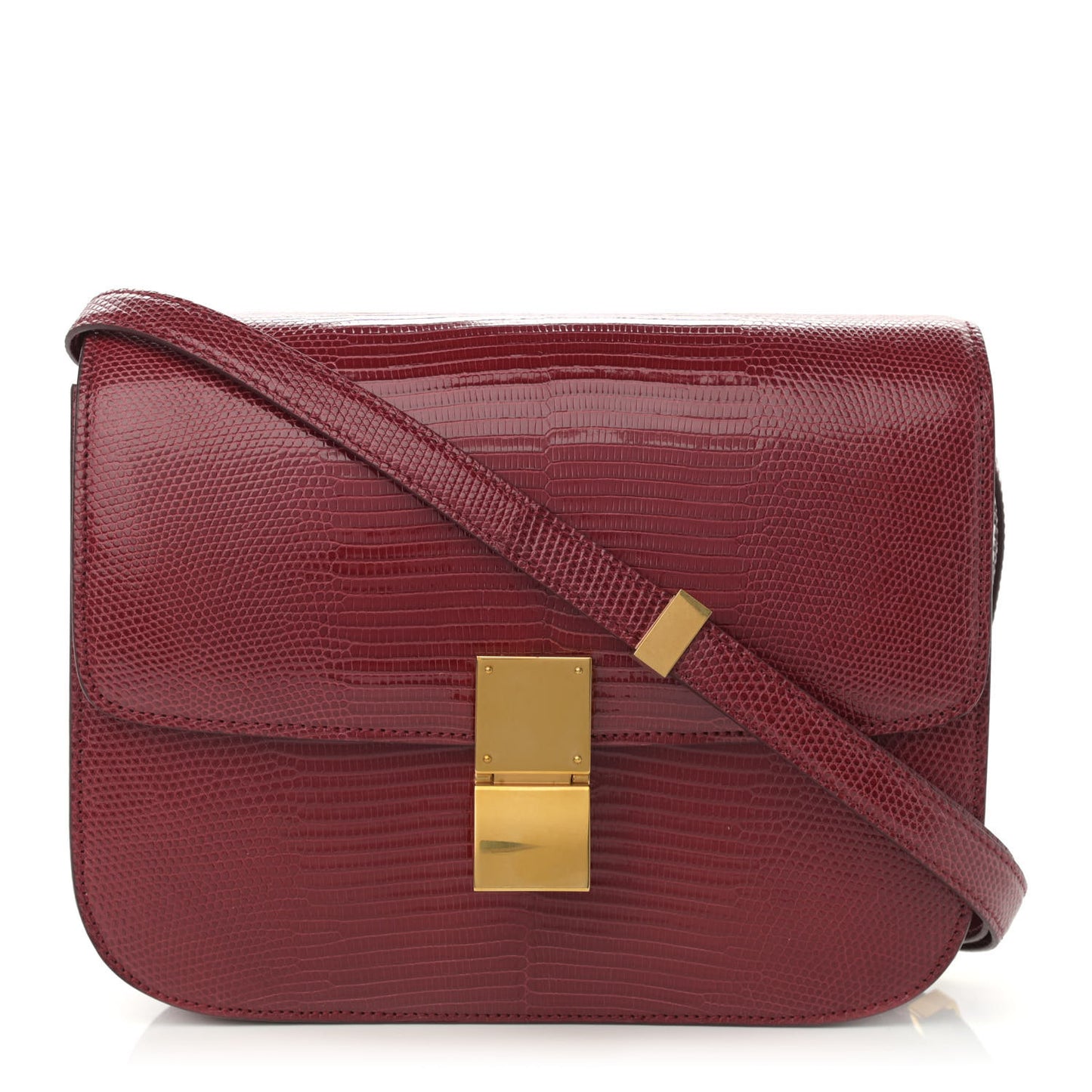 Lizard Medium Classic Box Flap Bag Ruby