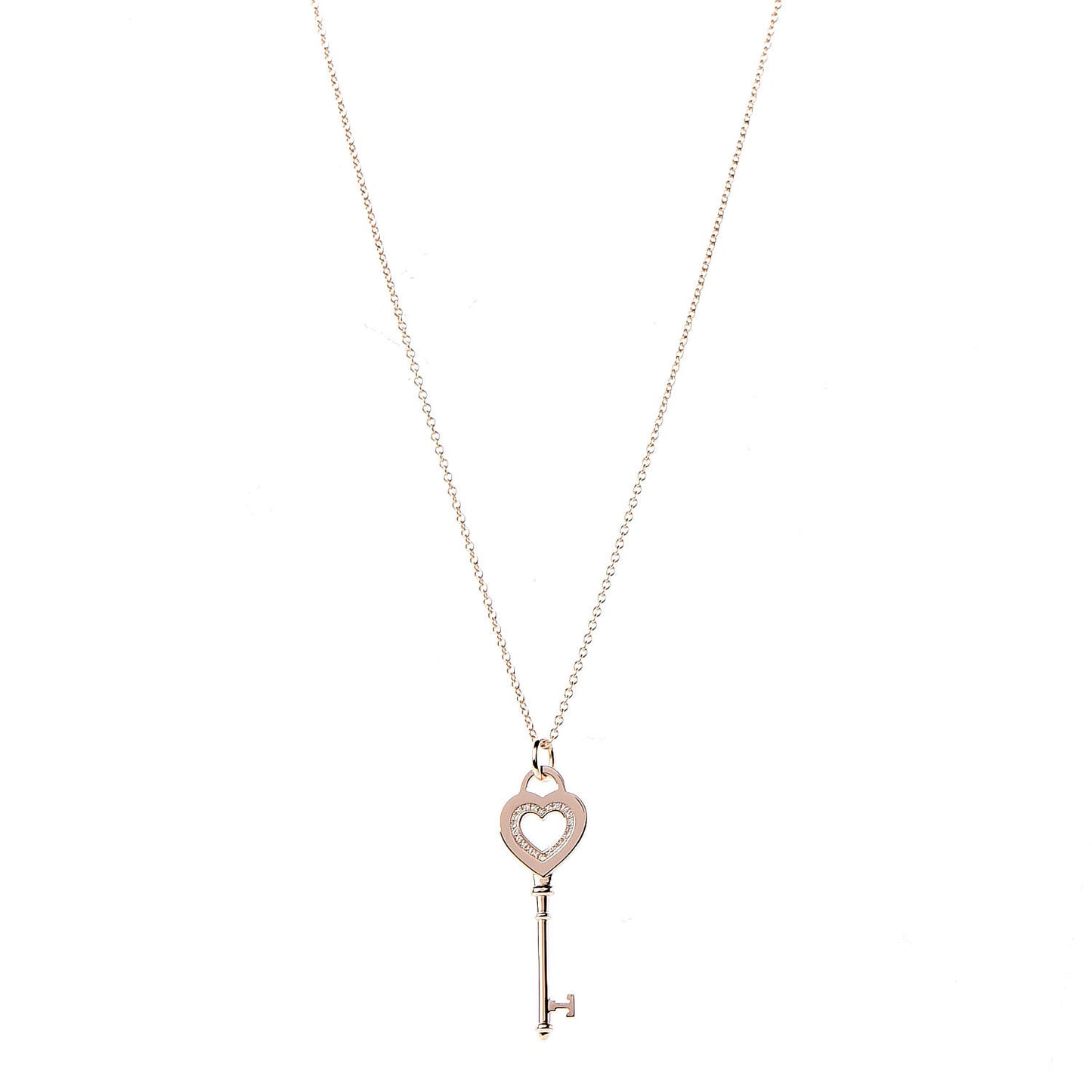 18K Rose Gold Diamond Heart Key Pendant Necklace