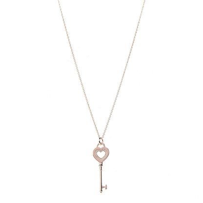 Tiffany 18K Rose Gold Diamond Heart Key Pendant Necklace 1 of 6