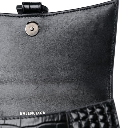 Balenciaga Shiny Calfskin Monochrome Crocodile Embossed Hourglass Top Handle Bag XS Black 9 of 10