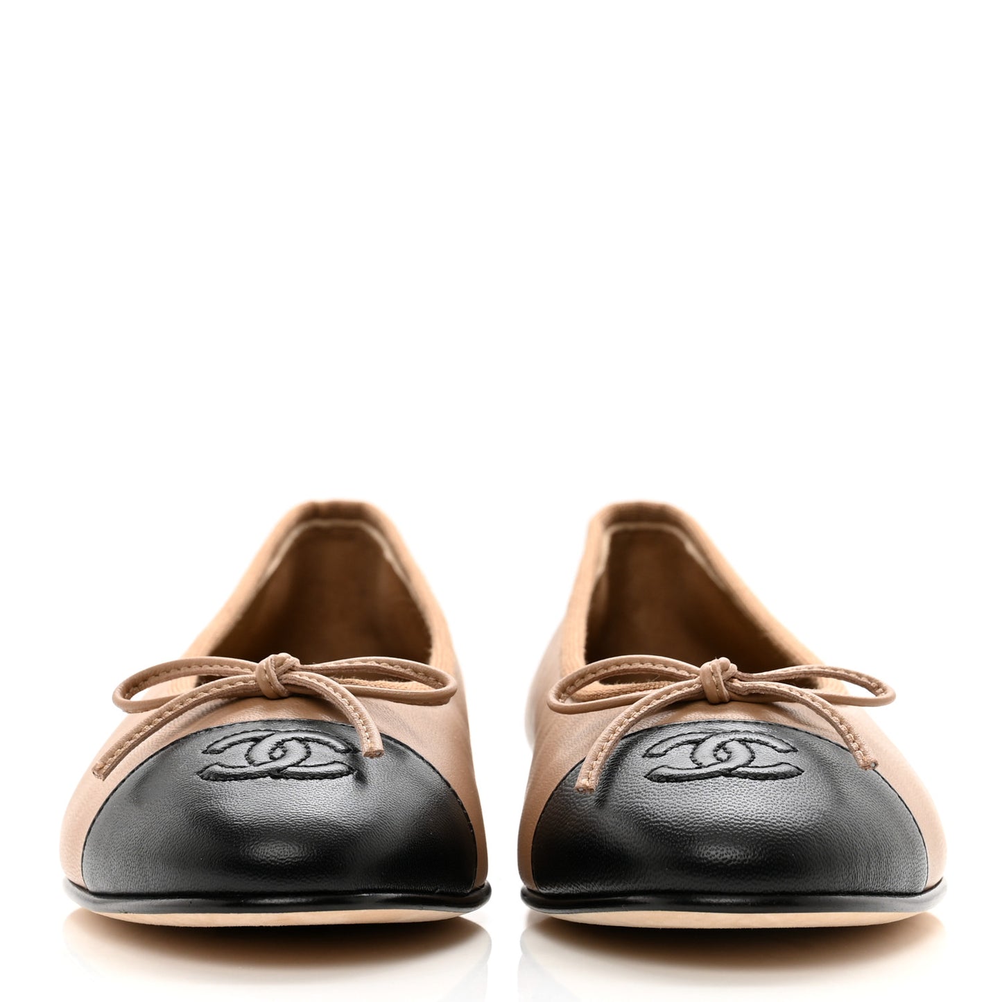 Lambskin Cap Toe CC Ballerina Flats 37 Dark Beige Black