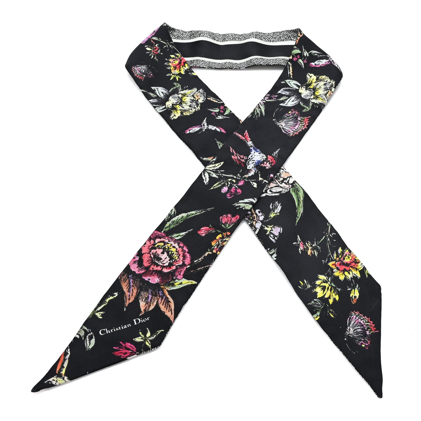 Silk Twill D-Floral Mitzah Scarf Black Multicolor