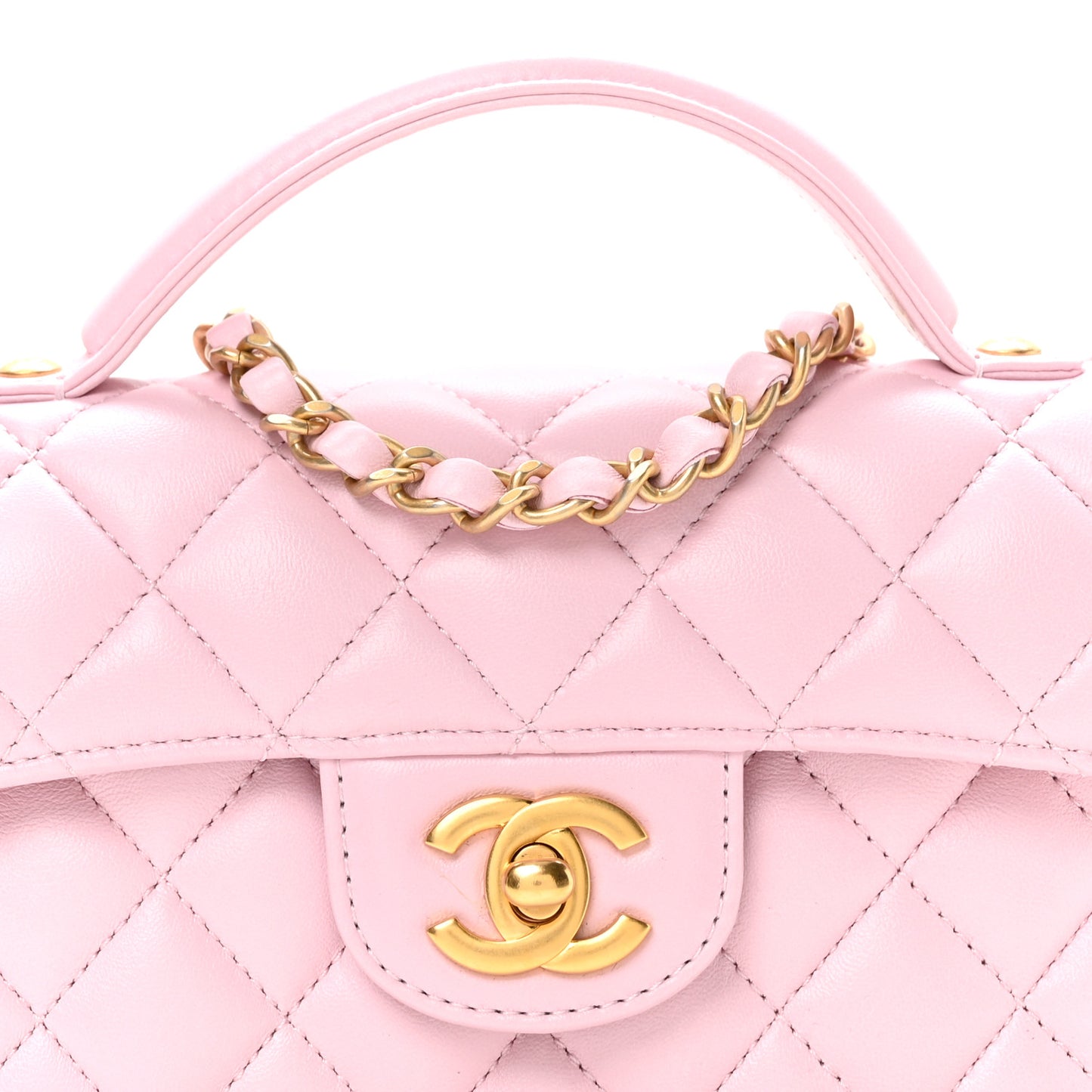 Lambskin Quilted Mini Flap Top Handle Bag Light Pink