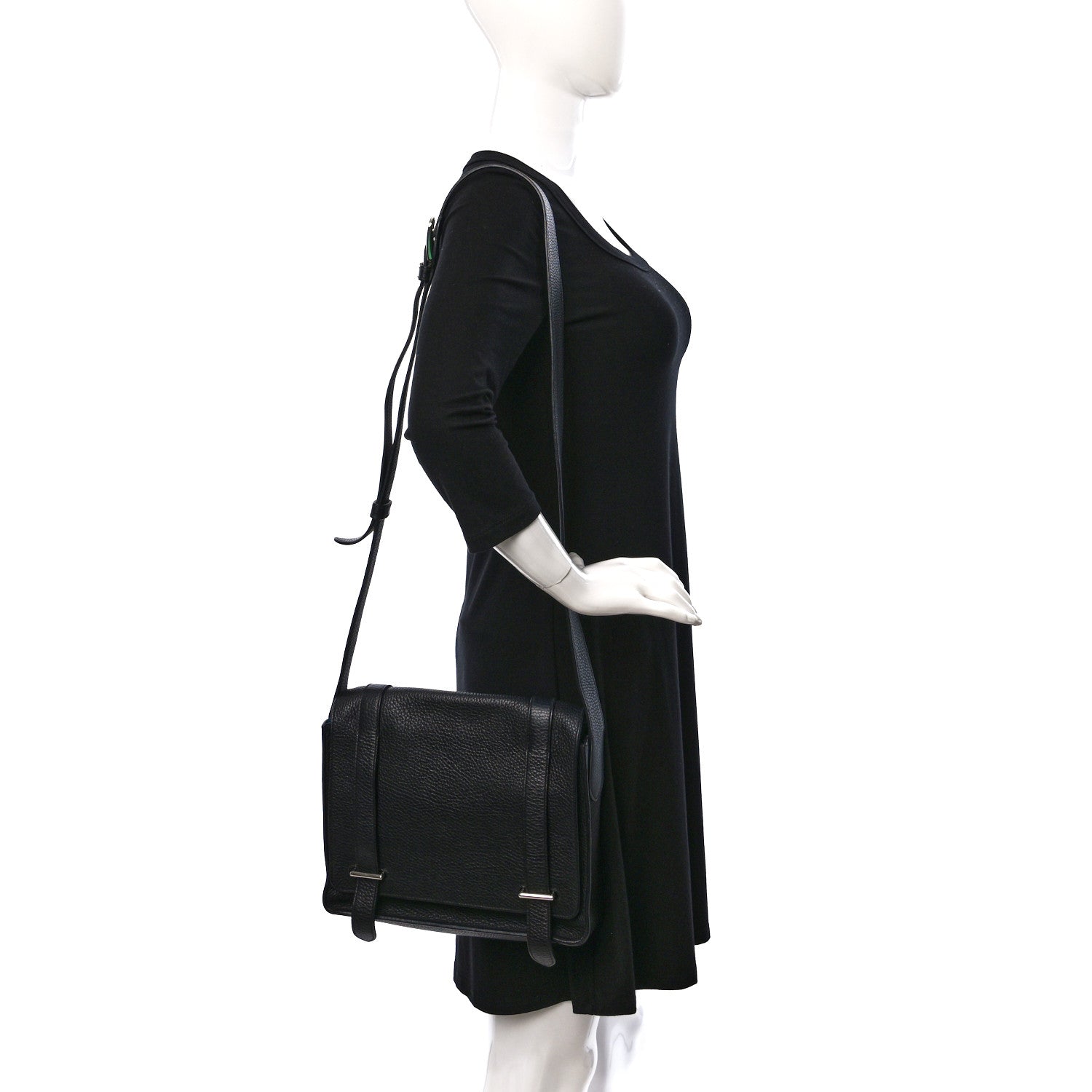 Hermes Taurillon Clemence Steve Messenger 28 Black Bleu Izmir 2 of 10