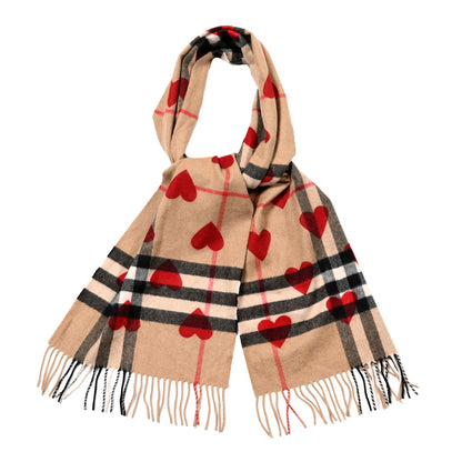Burberry Cashmere Giant Heart Fringe Scarf Camel 1 of 3