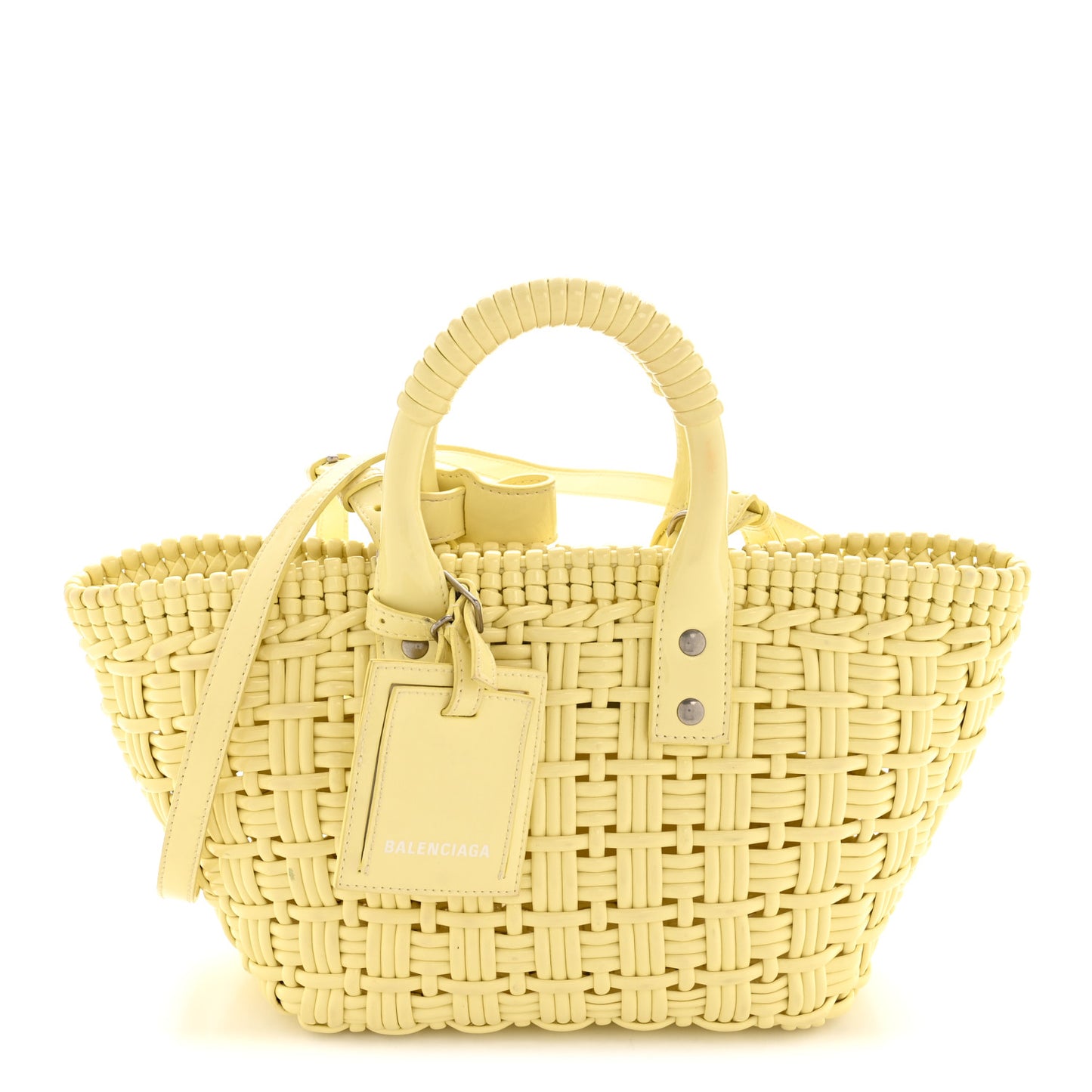 Varnished Faux Calfskin Braided XS Bistro Basket Pale Yellow