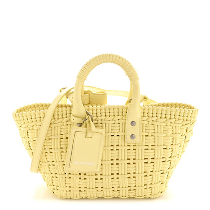 Balenciaga Varnished Faux Calfskin Braided XS Bistro Basket Pale Yellow 1 of 12