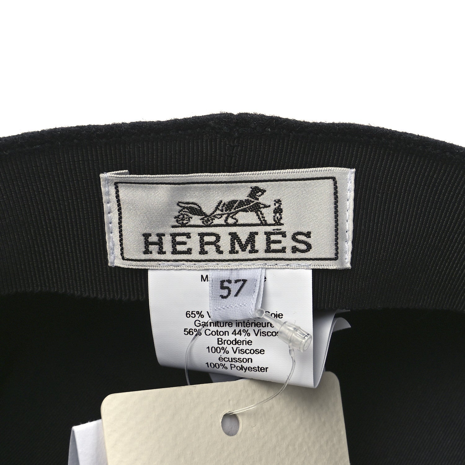 Hermes Wool Flannel Embroidered Womens Cabourg En Finesse Cap 57 Black 7 of 8