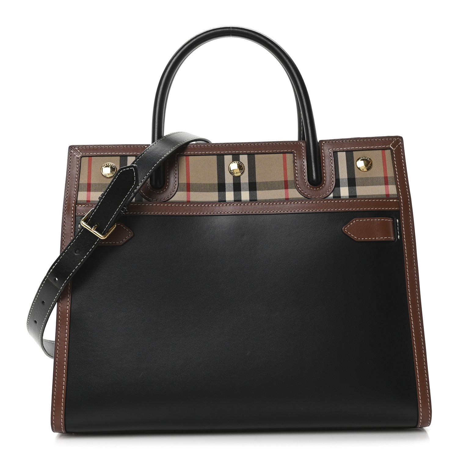 Burberry Calfskin Vintage Check Small Two Handle Title Bag Black 1 of 9