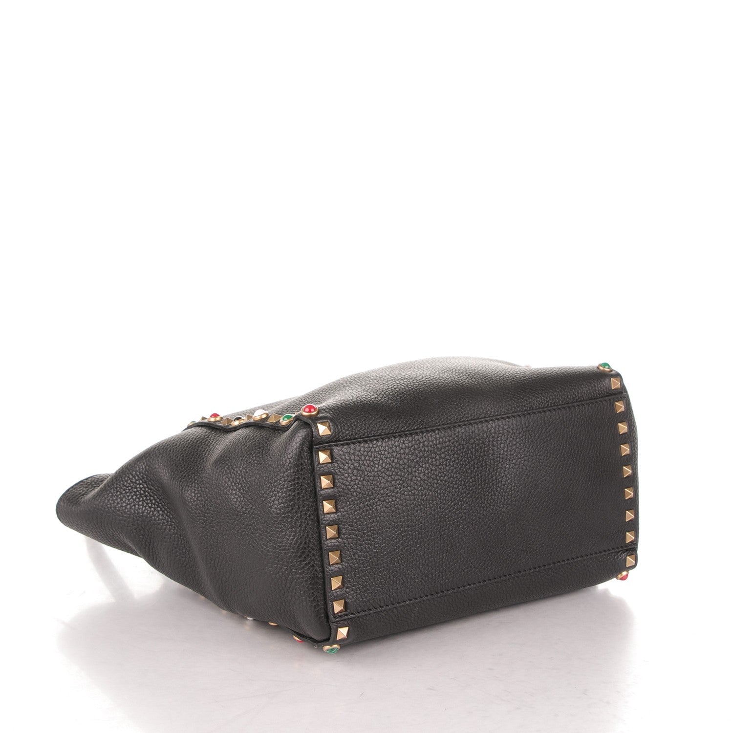 Valentino Garavani Pebbled Calfskin Rockstud Rolling Double Handle Tote Black 4 of 7