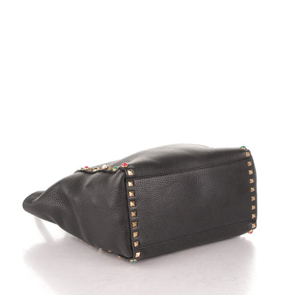Valentino Garavani Pebbled Calfskin Rockstud Rolling Double Handle Tote Black 4 of 7