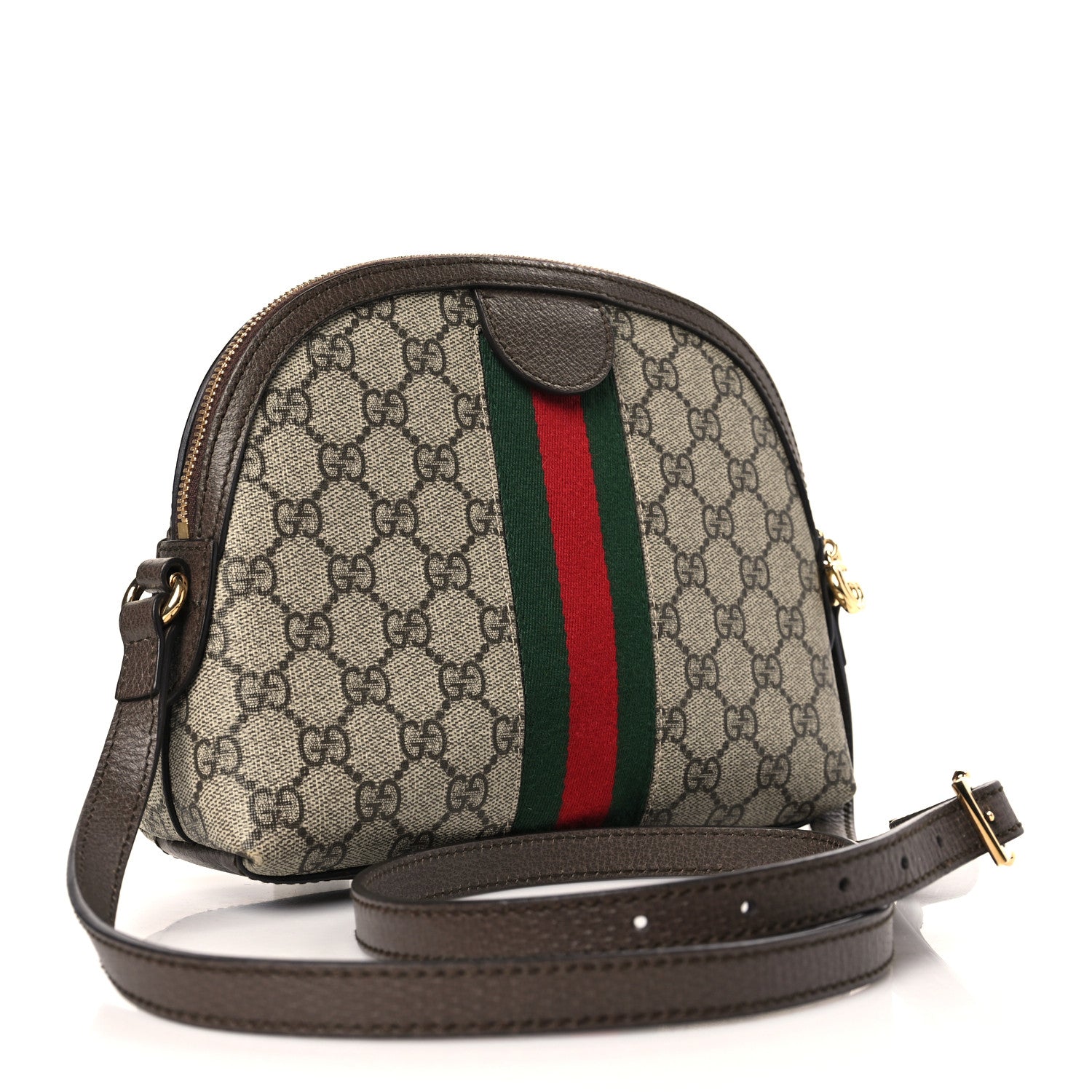 Gucci GG Supreme Monogram Textured Dollar Calfskin Web Small Ophidia Dome Shoulder Bag Beige Ebony New Acero 3 of 9