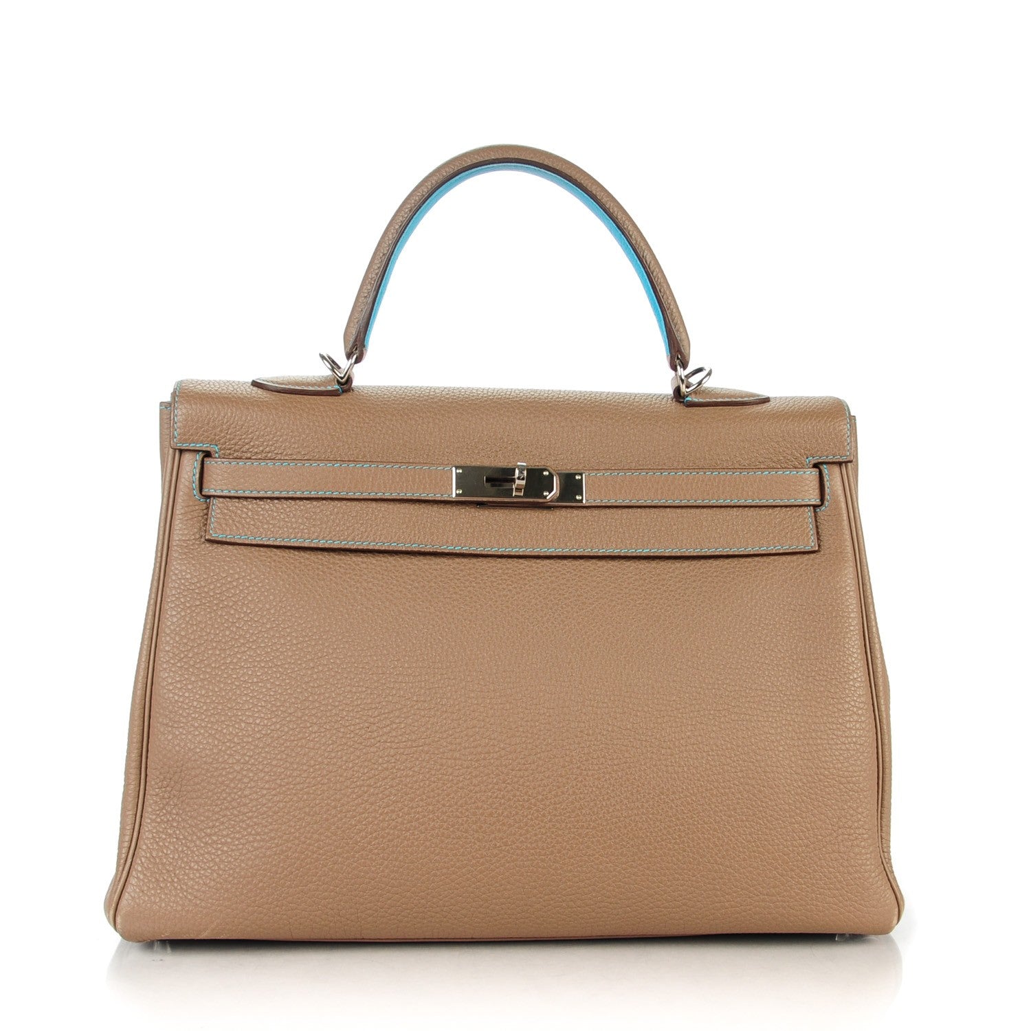 Hermes Togo Kelly Retourne Eclat 35 Etoupe Bleu Azteque 1 of 23
