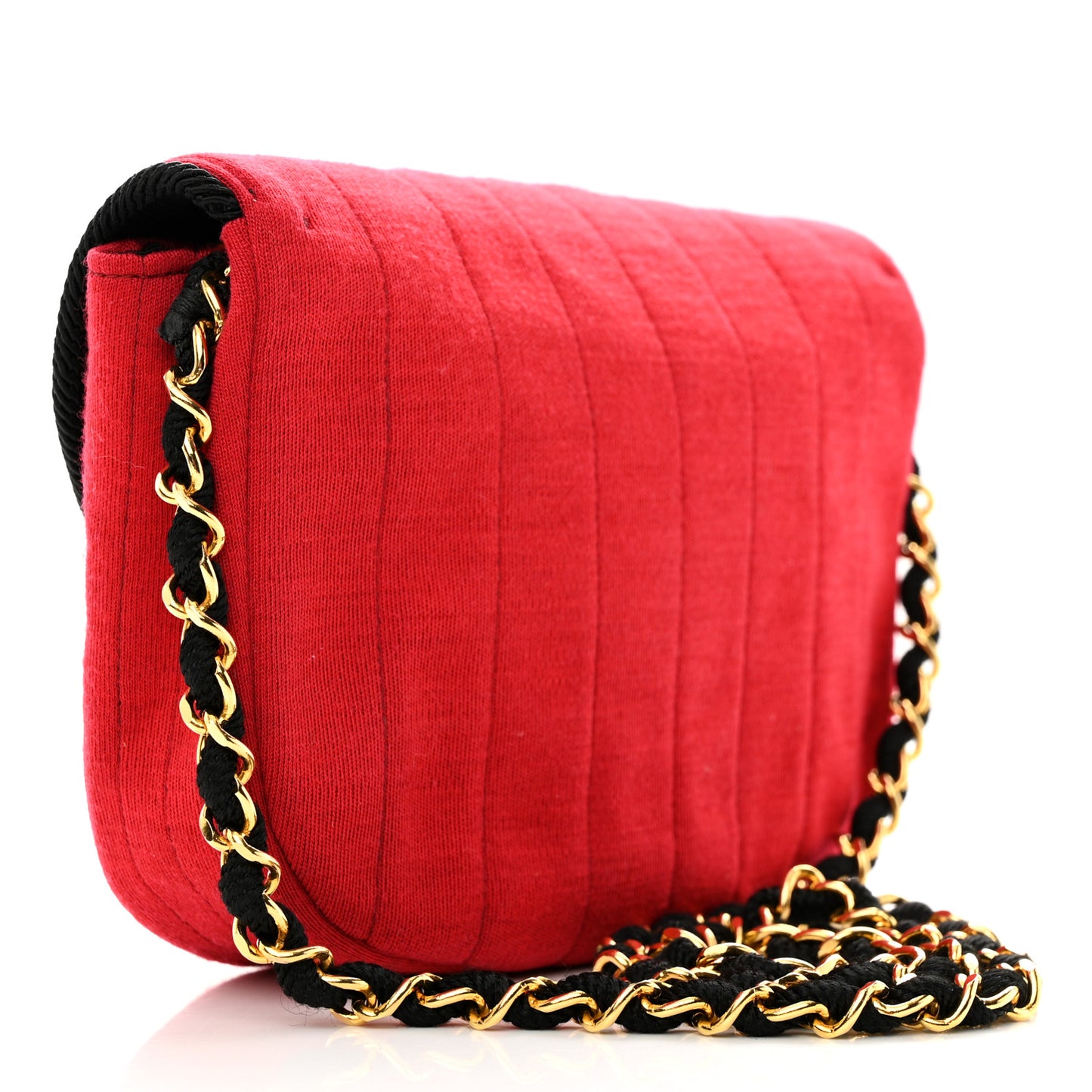 Jersey Vertical Quilted Half Moon Chain Flap Red