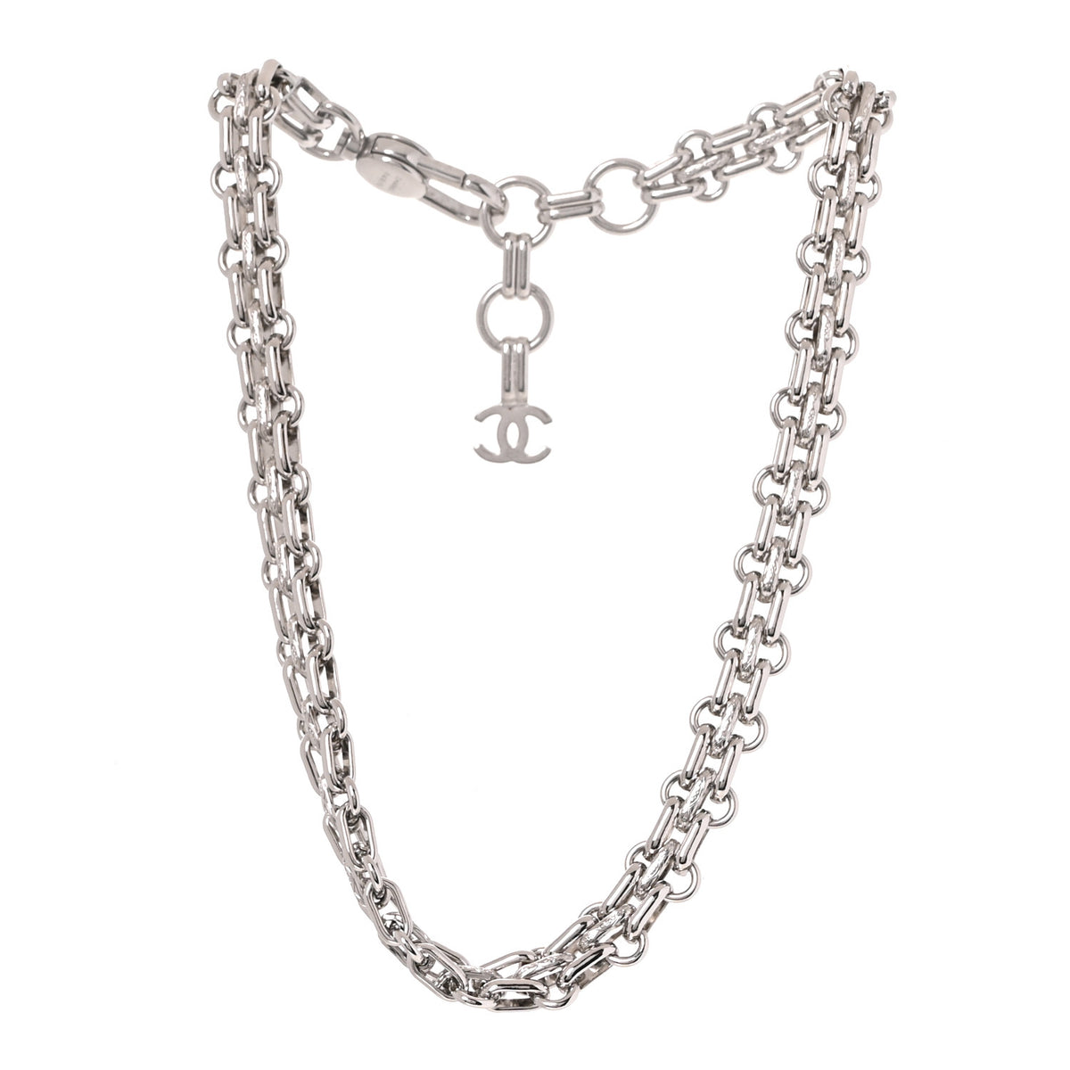Metal Chain Link CC Choker Necklace Silver