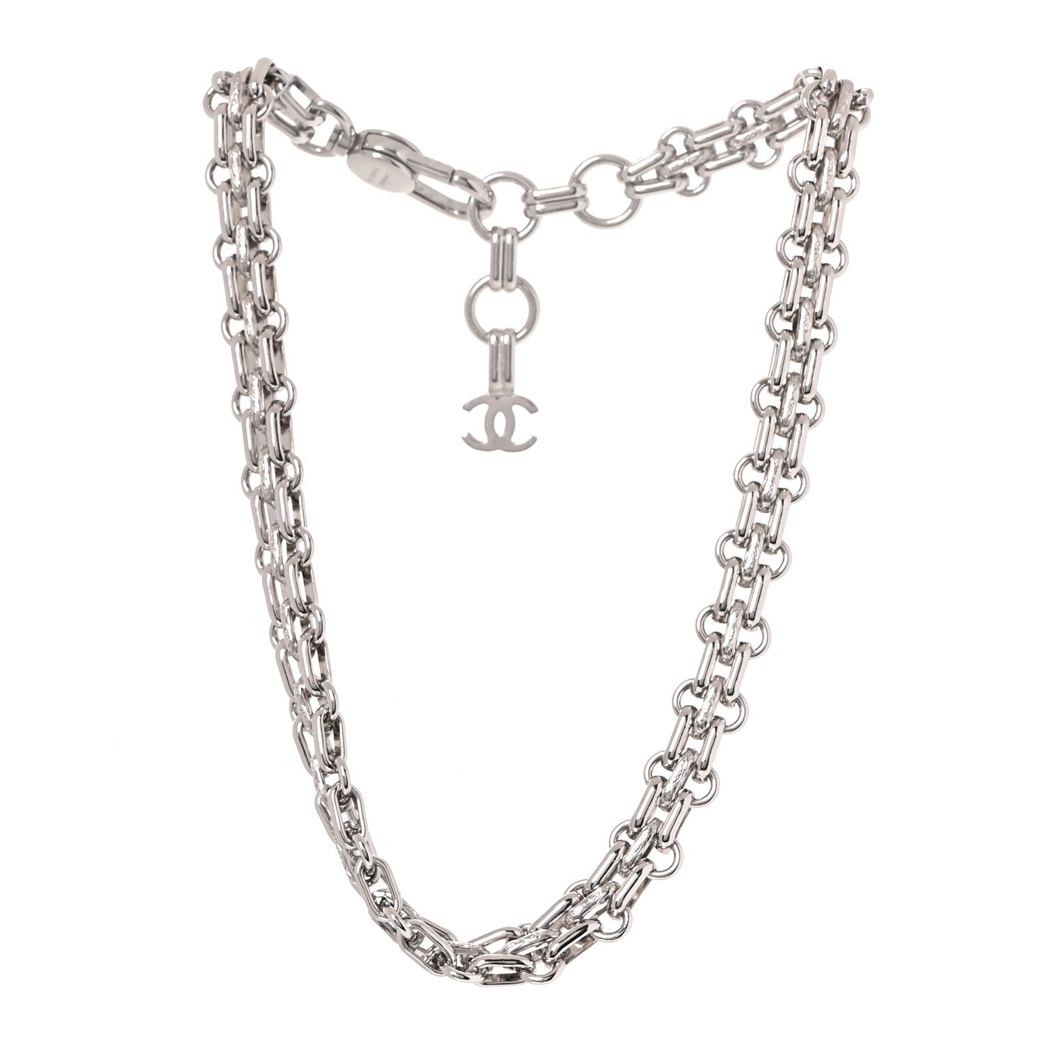 Chanel Metal Chain Link CC Choker Necklace Silver 3 of 6