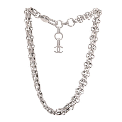 Chanel Metal Chain Link CC Choker Necklace Silver 3 of 6