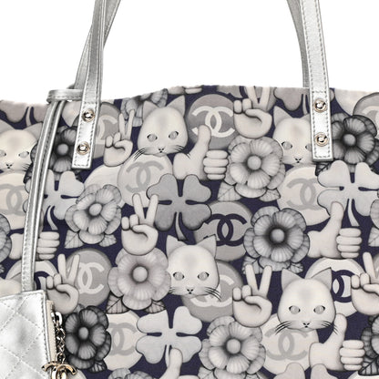Chanel Nylon Cat Emoticon Tote Navy Silver 7 of 9