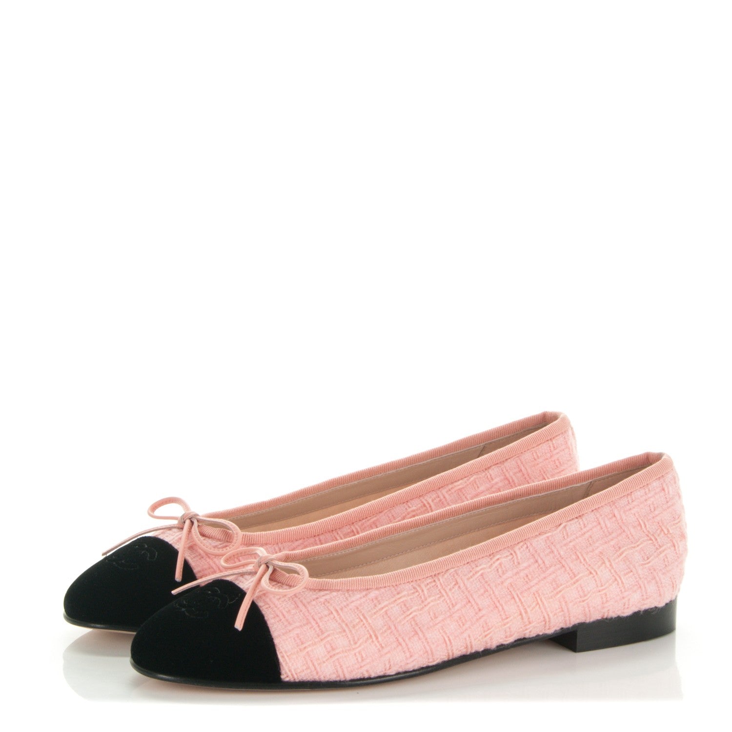 Chanel Tweed Velvet Cap Toe Ballerina Flats 39 Pink Black 3 of 7