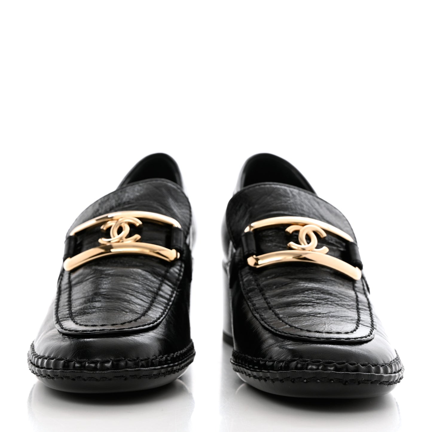 Shiny Calfskin Metal CC Loafers 36.5 Black