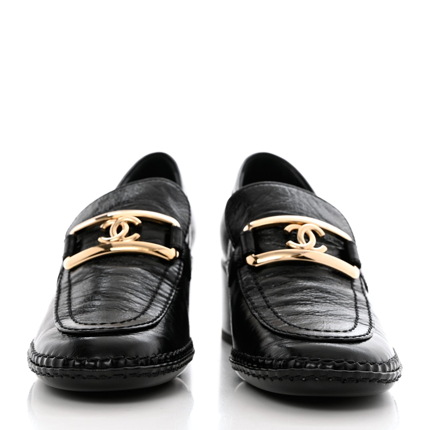 Chanel Shiny Calfskin Metal CC Loafers 36.5 Black 2 of 9