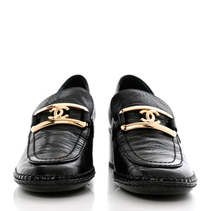 Chanel Shiny Calfskin Metal CC Loafers 36.5 Black 2 of 9