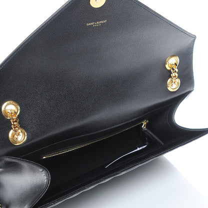 Saint Laurent Grain De Poudre Matelasse Chevron Large Monogram Satchel Black 5 of 7