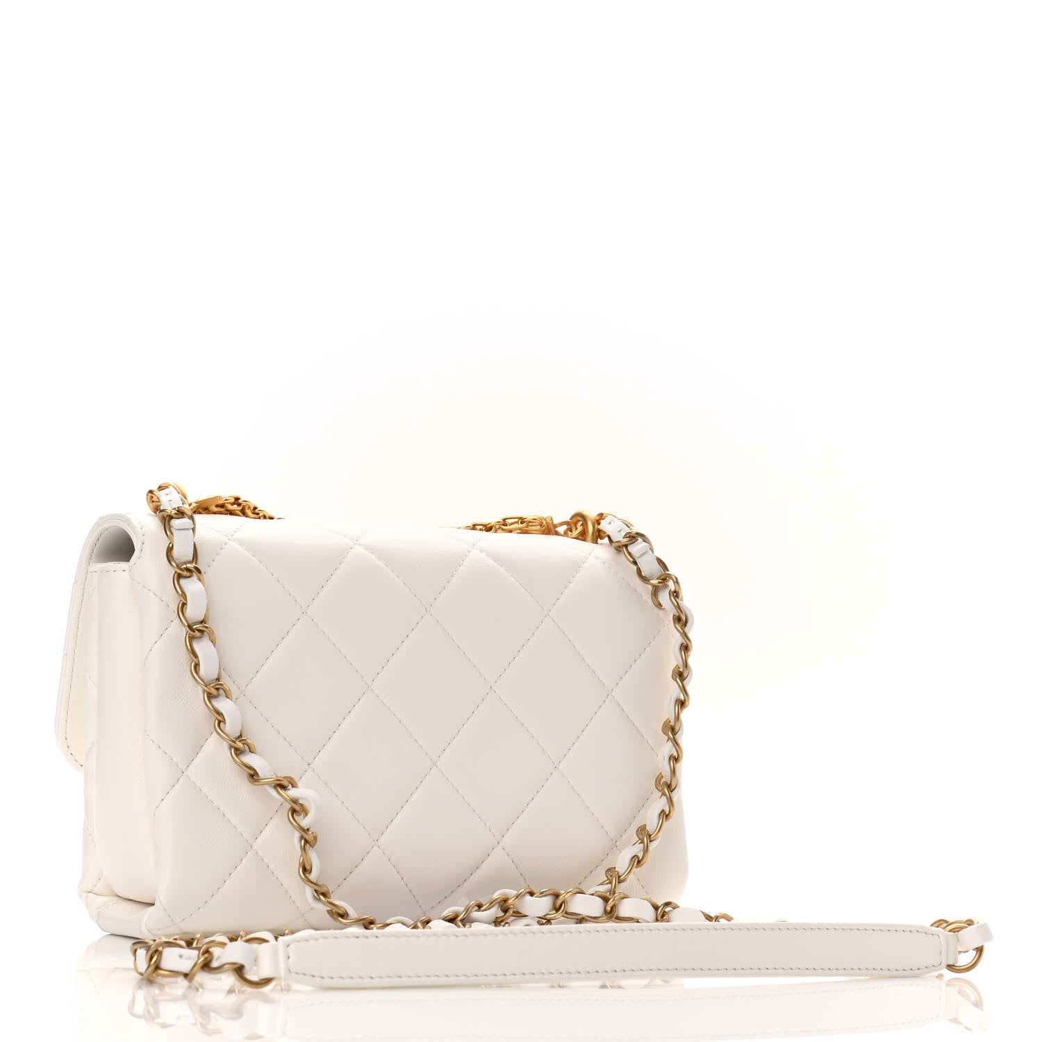 Chanel Lambskin Quilted Small CC Crystal Logo Chain Flap White 3 of 11