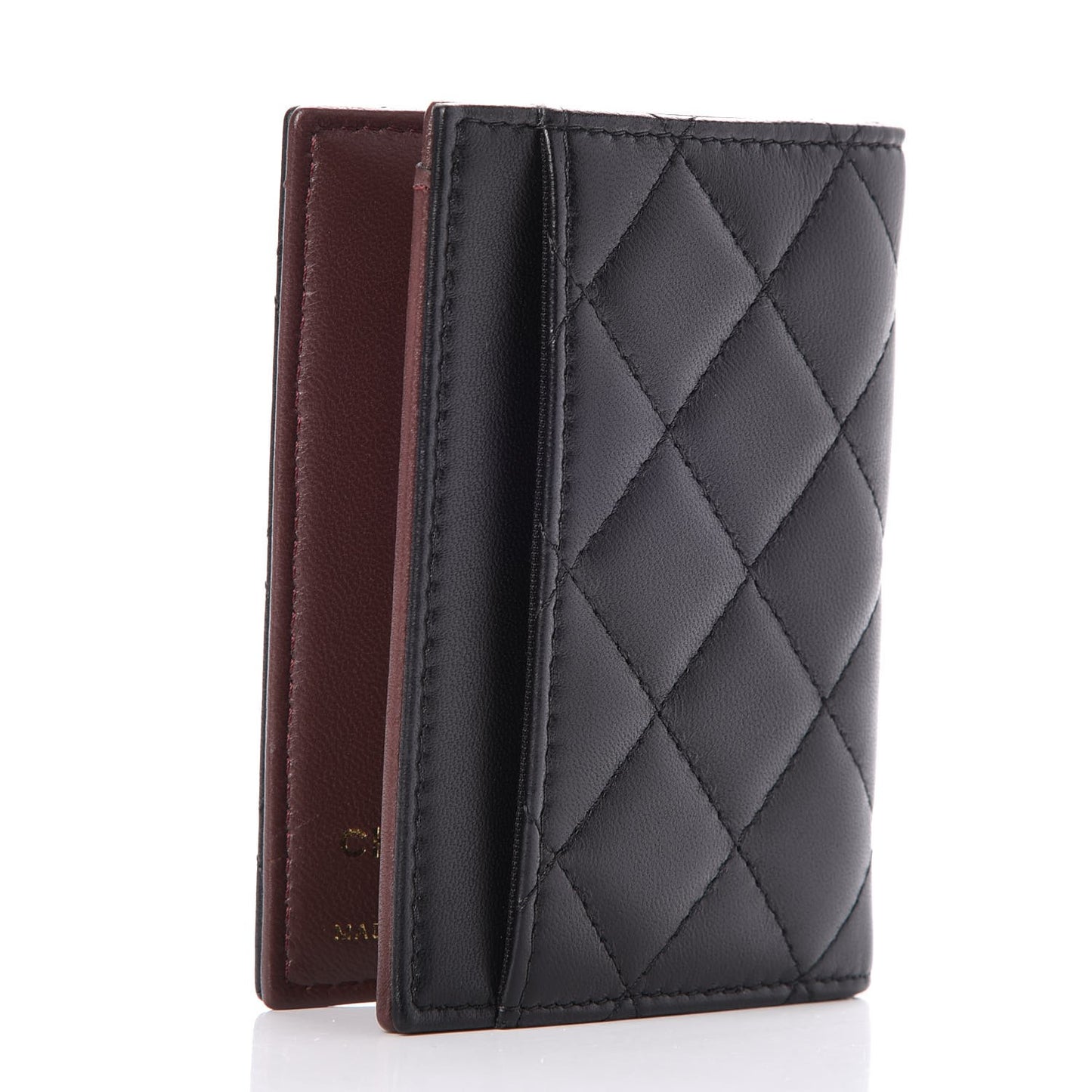 Lambskin Quilted Card Holder Wallet Black