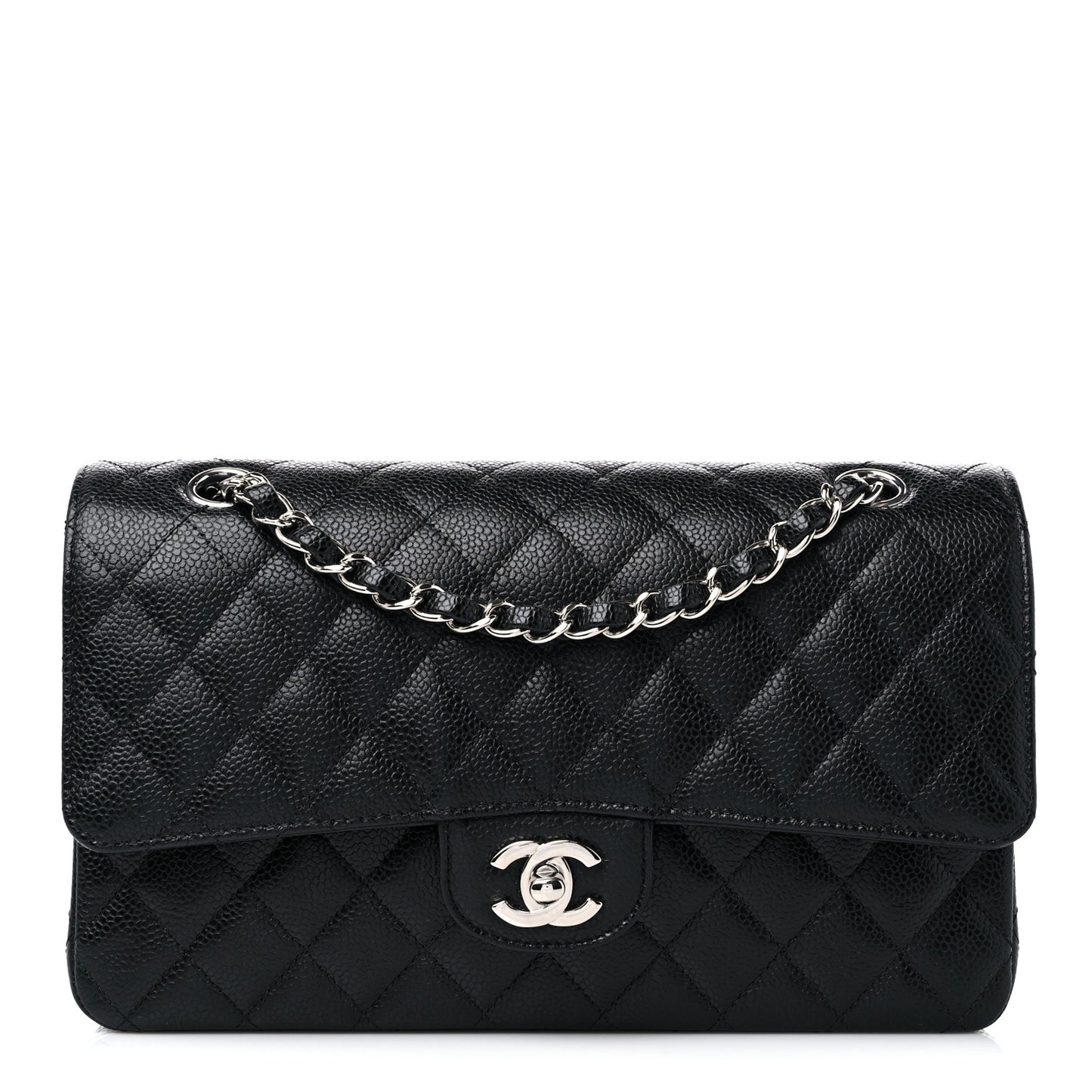 Caviar Quilted Medium Double Flap Black