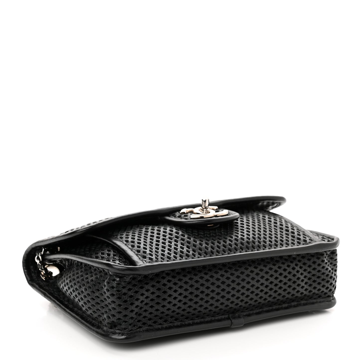 Metallic Perforated Calfskin Small Up In The Air Flap Black