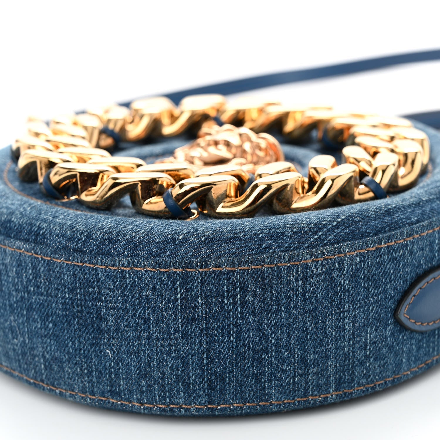 Versace Denim Mini La Medusa Chain Round Crossbody Bag Navy Blue 9 of 9