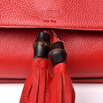 Gucci Pebbled Calfskin Medium Bamboo Daily Flap Shoulder Bag Red 9 of 11