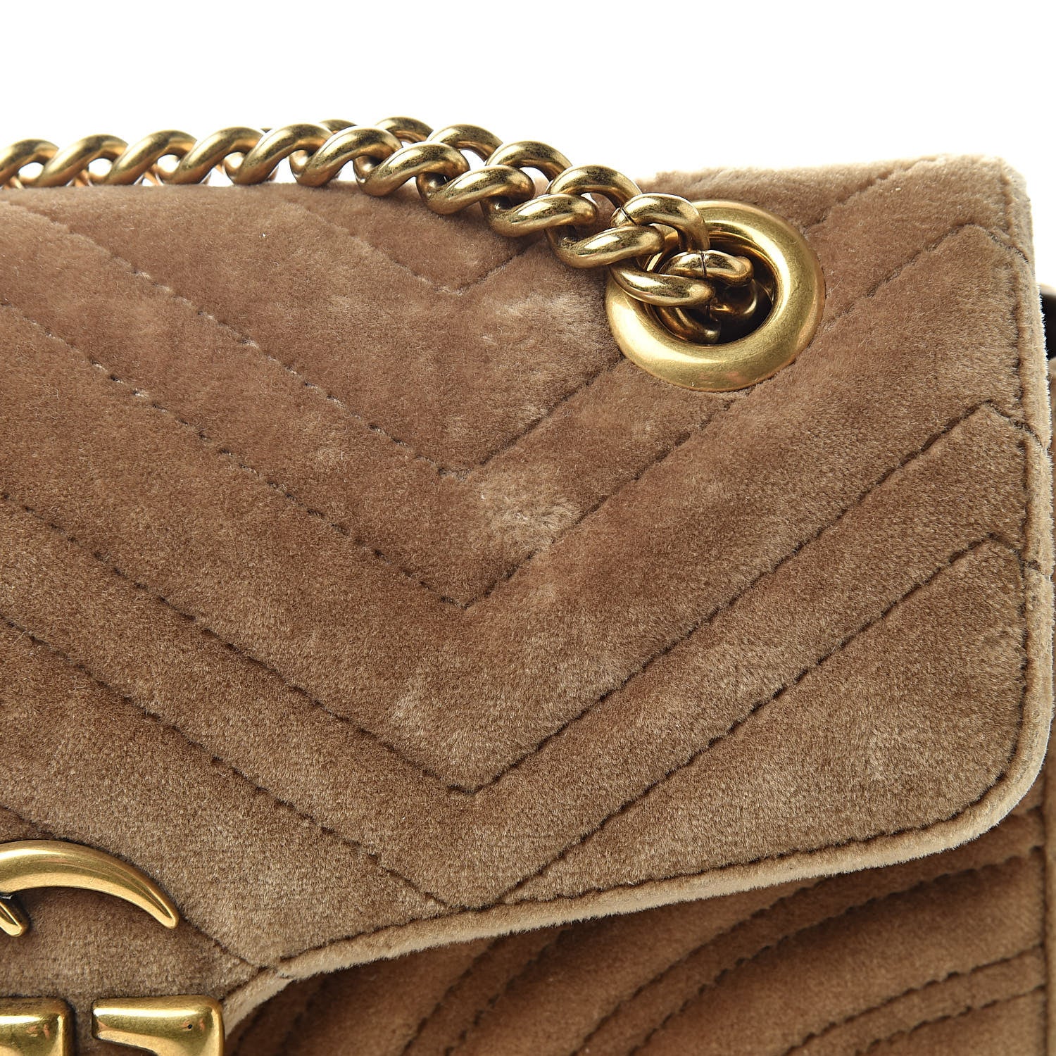 Gucci Velvet Matelasse Small GG Marmont Shoulder Bag Taupe 11 of 12