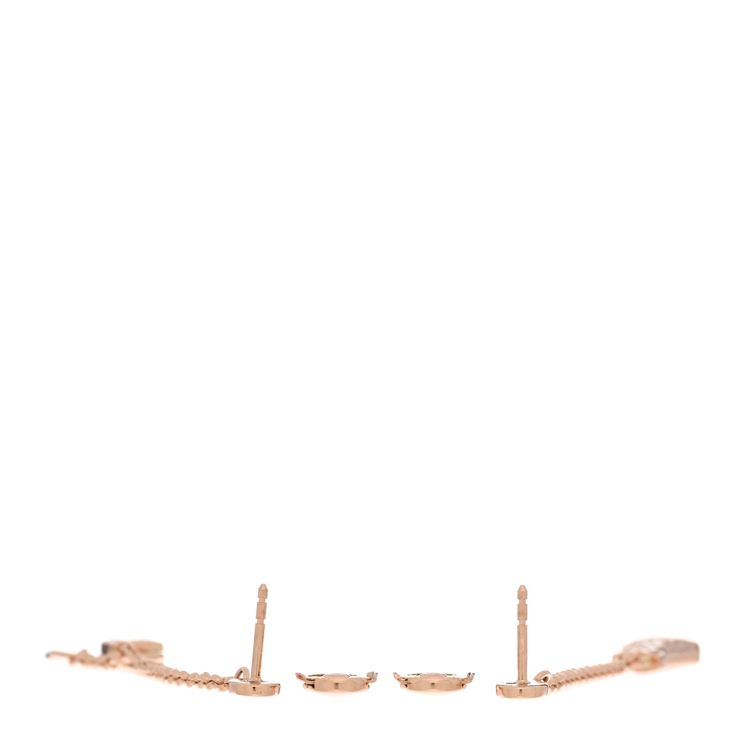 Hermes 18K Rose Gold Diamond Kelly Clochette Drop Earrings 3 of 5