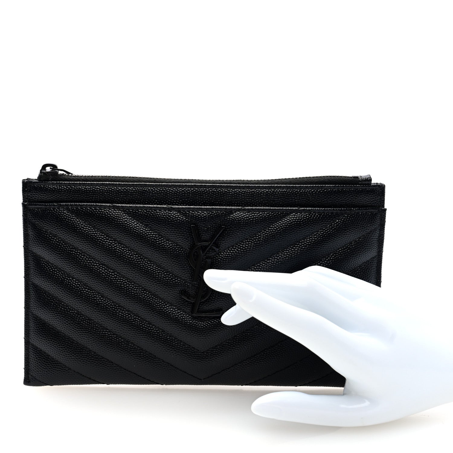 Saint Laurent Grain De Poudre Chevron Monogram Monochrome Bill Pouch Black 2 of 6