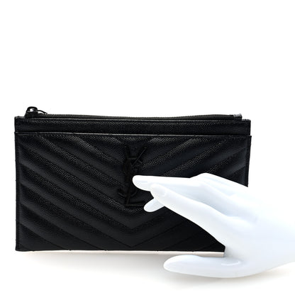 Saint Laurent Grain De Poudre Chevron Monogram Monochrome Bill Pouch Black 2 of 6