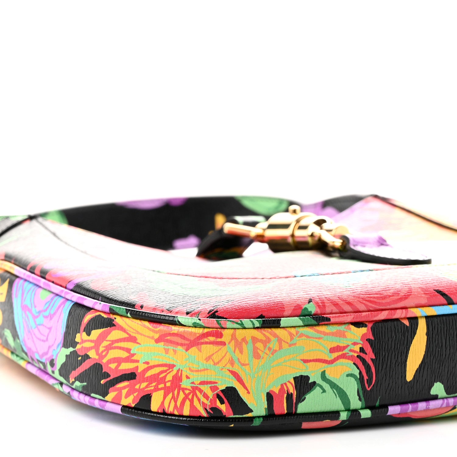 Gucci X KEN SCOTT New Shangai Calfskin Jenny Floral Print Small Jackie 1961 Hobo Black Pink 9 of 10
