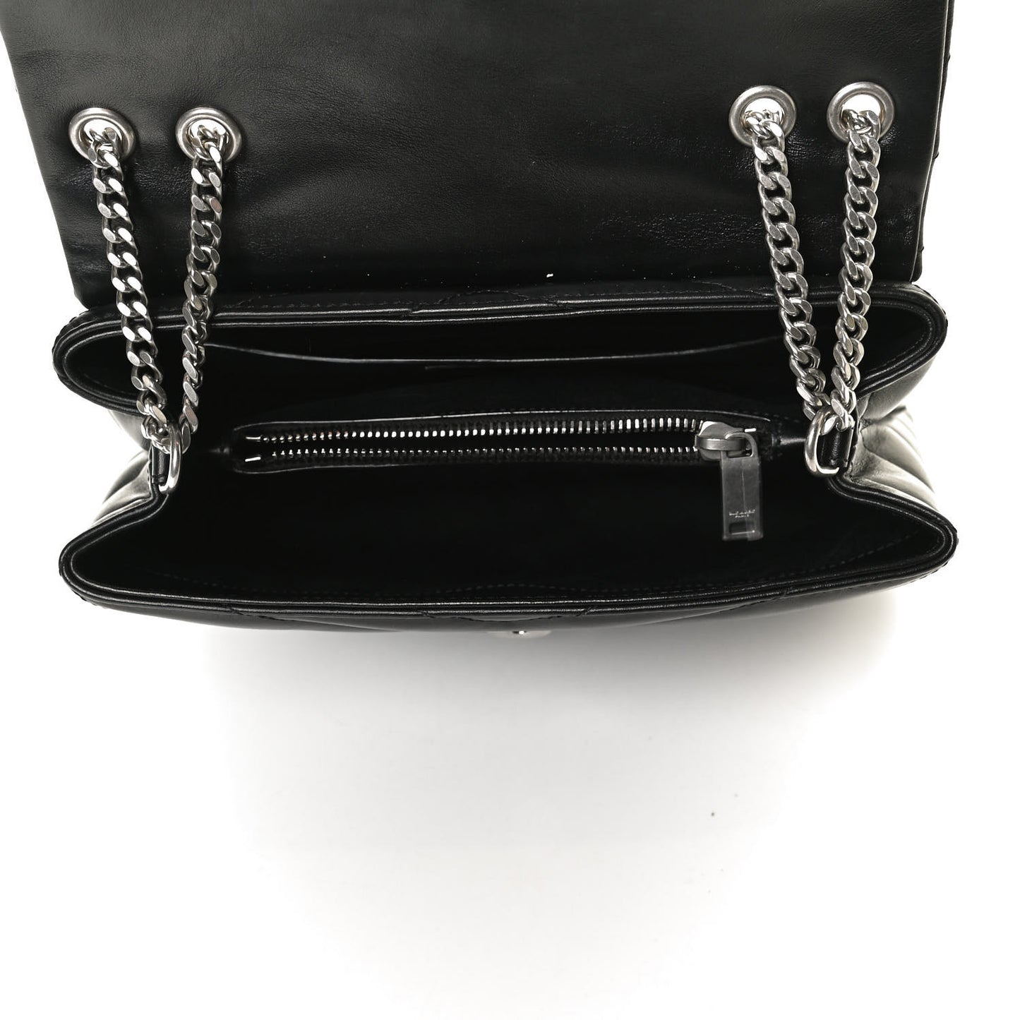 Calfskin Y Quilted Monogram Small Loulou Chain Satchel Black