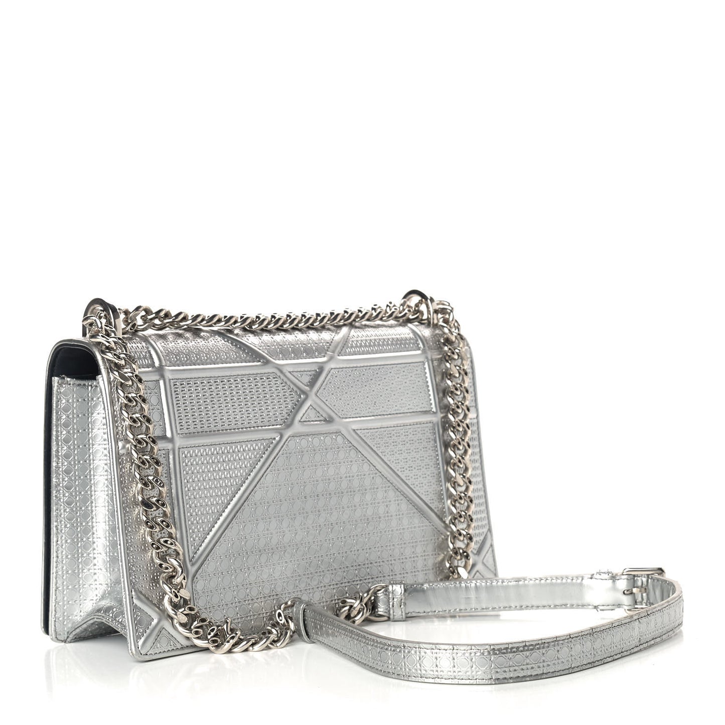 Metallic Patent Micro-Cannage Medium Diorama Flap Bag Silver